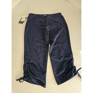 Marc NY Performance Women Blue Heathered Ruched Drawstring Capris Pants L‎ NWT